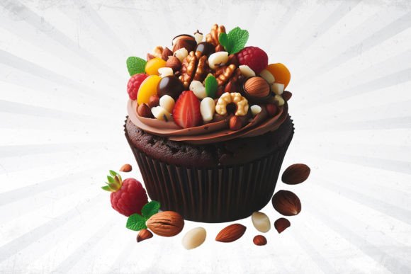Chocolate Cupcake With Nuts Isolated Image for Creators