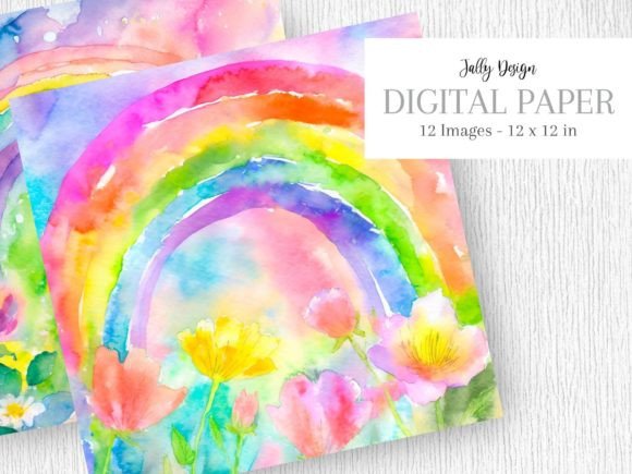 Colorful Rainbow and Flowers Watercolor: A Digital Canvas for Boundless Creativity