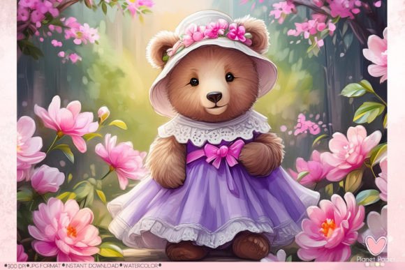 Exploring the Creative Potential of Floral Bear in Lilac Dress Digital Artwork