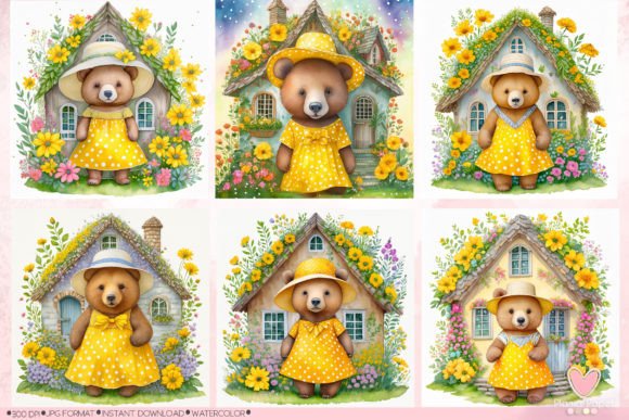 Little Bear in Her Floral House: A Versatile Design Asset for Creatives and Professionals