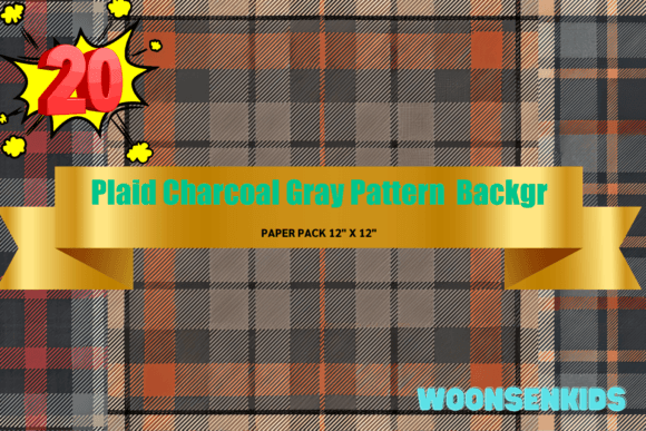 Plaid Charcoal Gray Pattern Background Watercolor PNG KDP Digital Paper