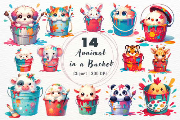 Watercolor Animals in a Bucket Clipart for Creative Projects